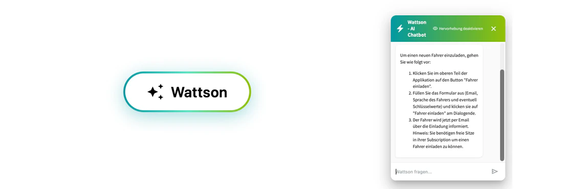 Beispiel Chat und Logo von Wattson dem KI-Bot des Charge Repay Service